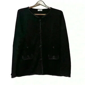Weill black 100% wool cardigan with Rose front Buttons & Pockets *read Descripti
